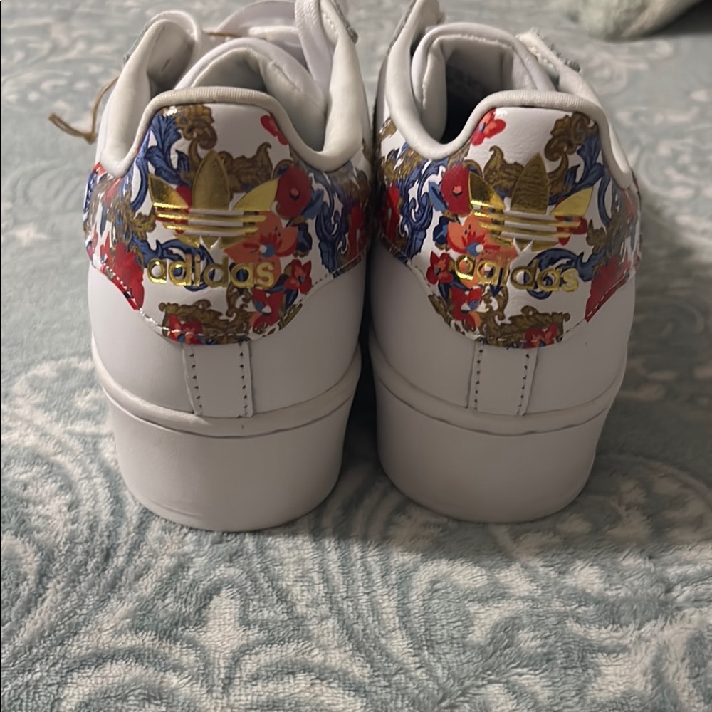 Adidas Women's Superstar White and Gold Floral Sneakers